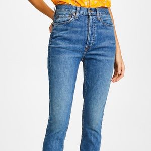 Re/done High Rise Ankle Cropped Jeans Raw Hem